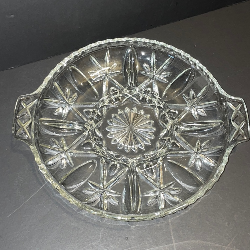 Vintage Divided Round Glass Serving Tray Dish